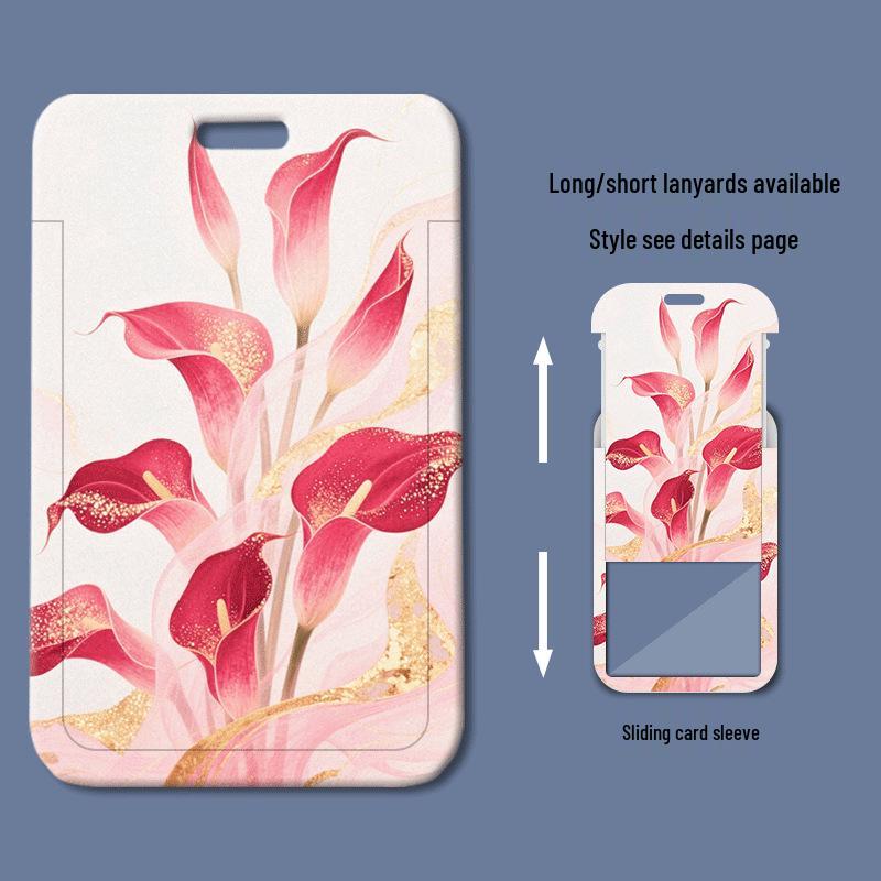 Cartoon Plastic Sliding Cover ID & Badge Holder - Red Flower Design