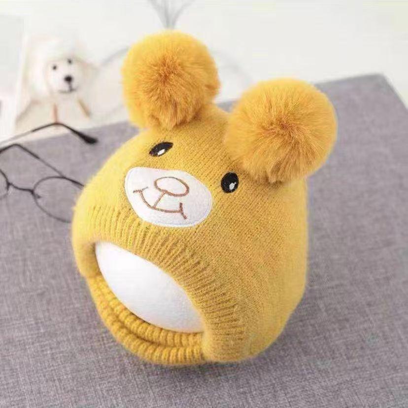 Cute Cartoon Bear Baby Hat Scarf Winter Warm Double Pompom Ear Protection Hats Bonnet Newborn Toddler Boy Girl Beanies