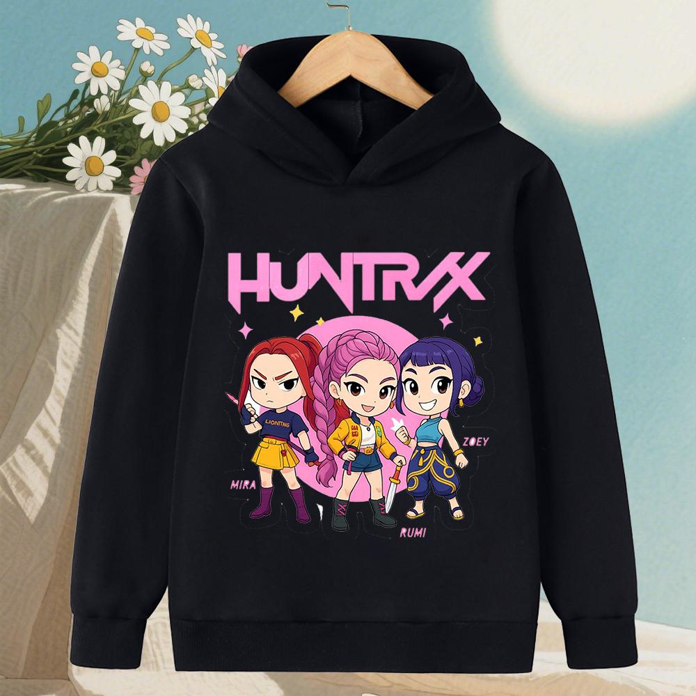 Korean KPop Demon Hunter Cartoon Girls Boy Hooded Sweatshirt Warm Children's Wave Fashion Casual Tops Casual Girls Clothing