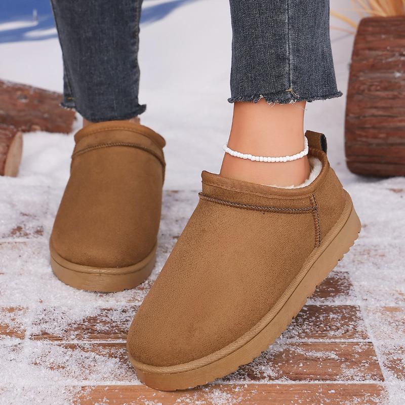Large Size Solid Color Snow Boots for Women, Winter New Velvet Thickened Warm Northeast Cotton Boots with Integrated Fur