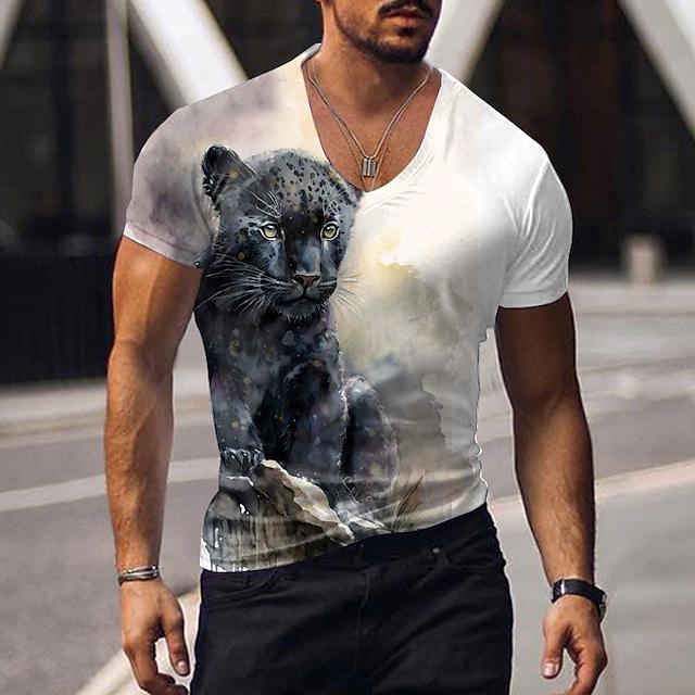 Oversized Animal T-shirt Unisex Black Tees Lion Print Shirts Pattern V-neck Tops Fashion Casual Short Sleeve Summer Unisex's Clothing