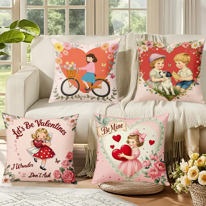 Valentine's Day Pillow Case Home Illustration Decoration Living Room Sofa Cushion Cover Linen Digital Letter Printing