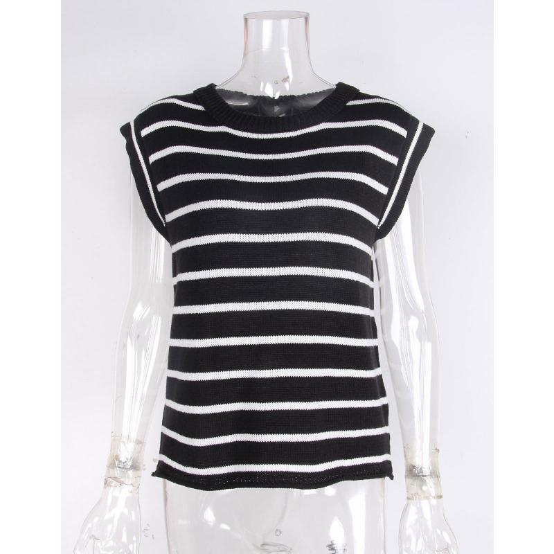 Podzim/zima Dámský pulovr s kulatým výstřihem Pletený Volný Pruhovaný Svetr s krátkým rukávem