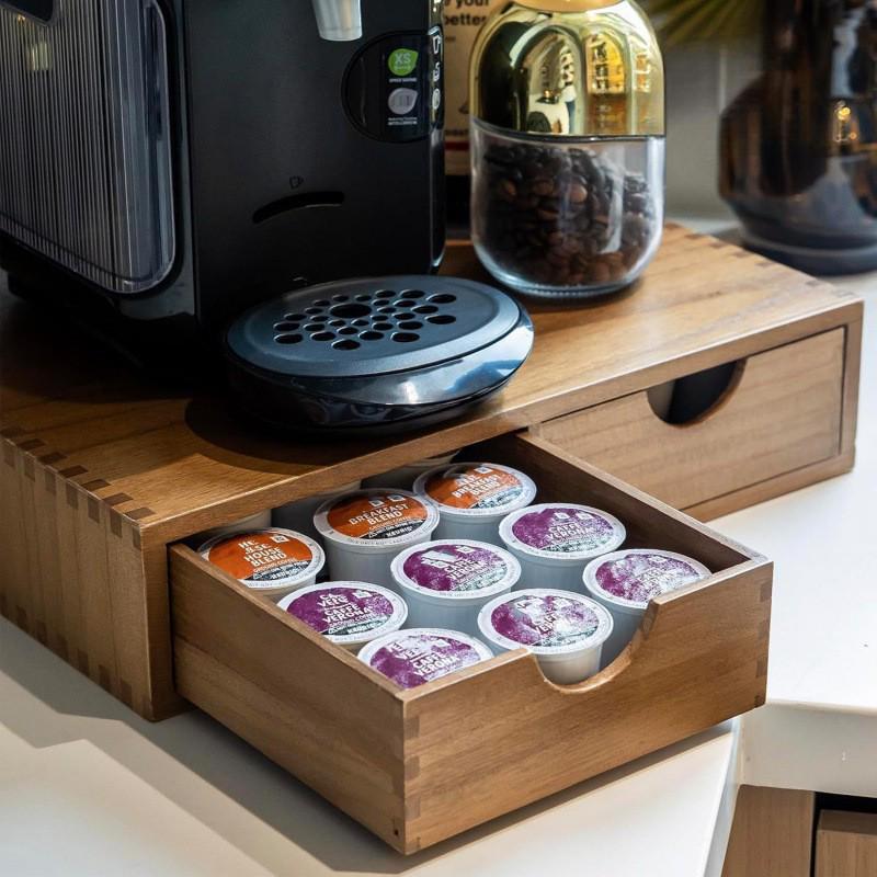 Modern Wooden Coffee Capsule & Tea Bag Storage Rack - Multi-purpose Kitchen Display Box