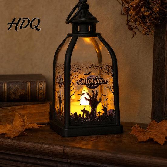 Halloween Decorations Candle Lantern, Decorative Spooky Witch Skeleton Pumpkin Tabletop Decoration Light for Haunted House, Front Porch, Gothic