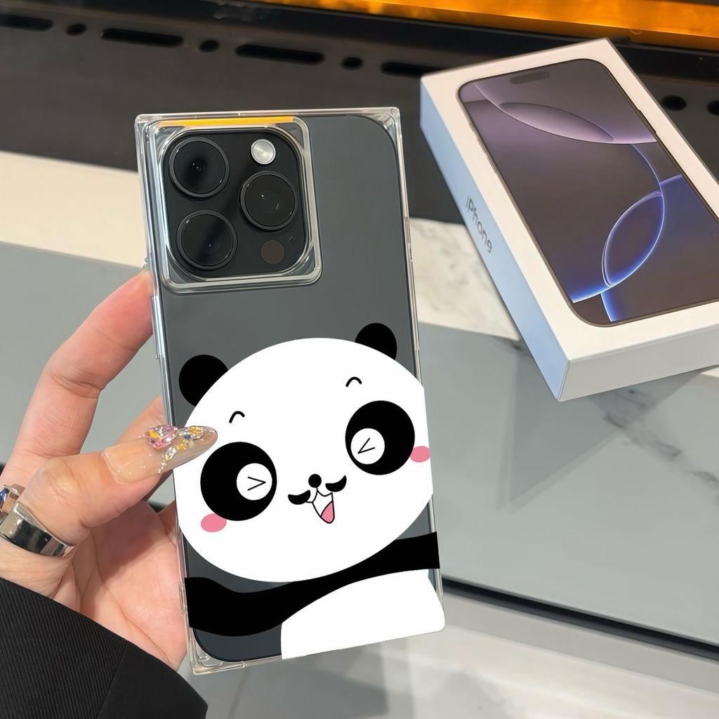 Clear Square Back Tube Case Protection For iPhone 16 ProMax 15 Plus 11 14 Pro Max 13 12 Baby Panda Pattern