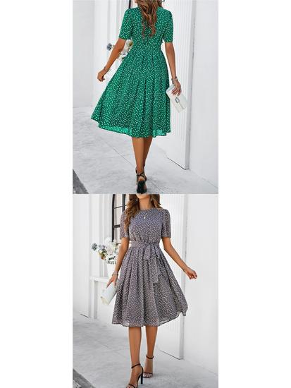 European & American Women's Polka Dot Casual Lace-up Long Dress - Spring & Summer Collection