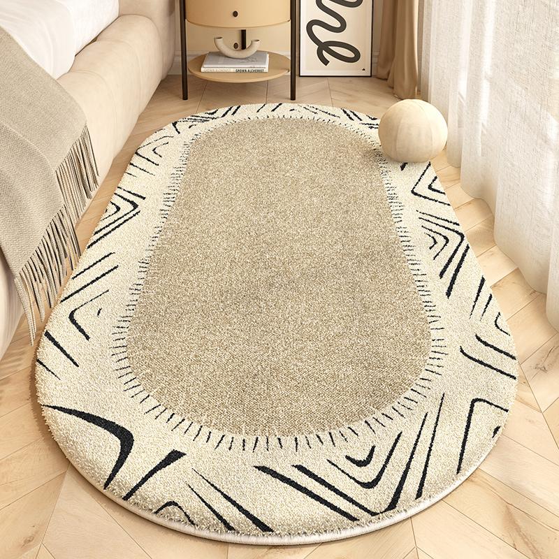 Retro Style Bedroom Decoration Plush Carpet Oval Bedside Rug Fluffy Soft Carpets for Living Room Home Washable Thicken Floor Mat