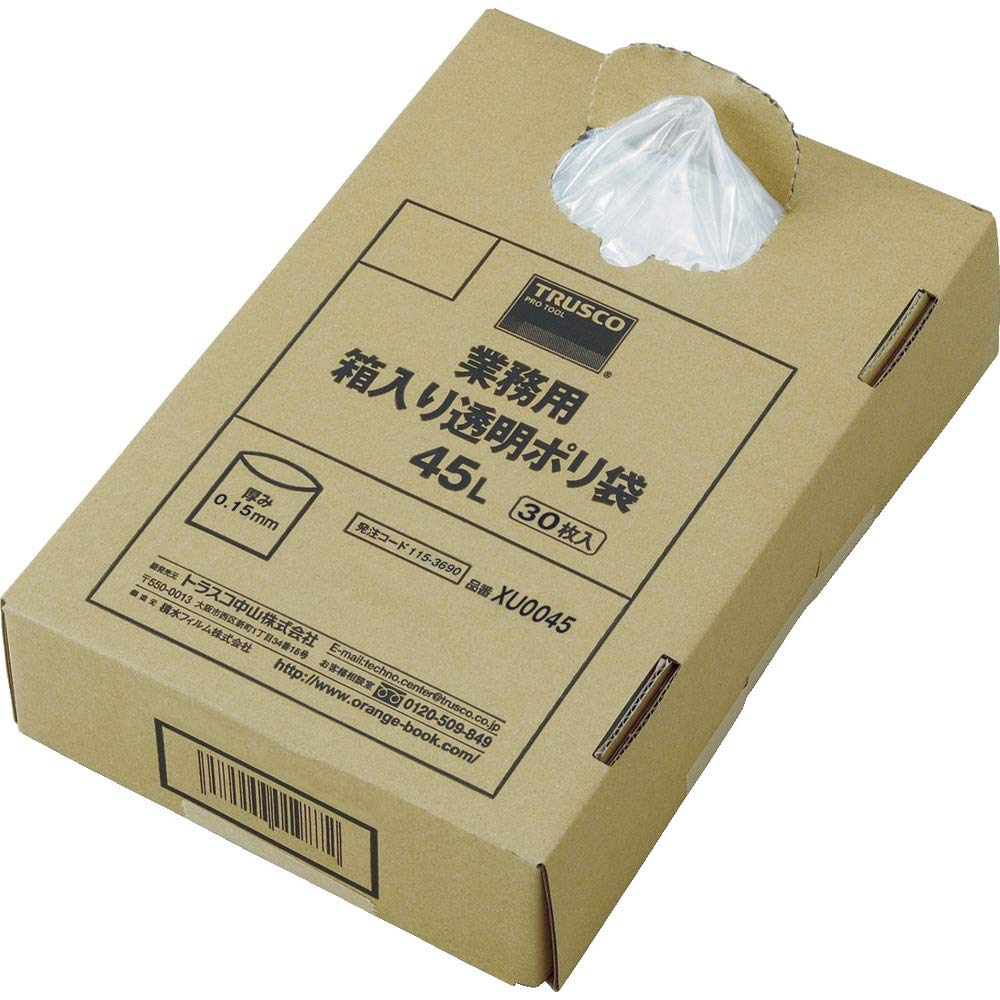 

TRUSCO bulk purchase commercial plastic bags, transparent, boxed, 0.15 x 45L (30 pieces) XU0045