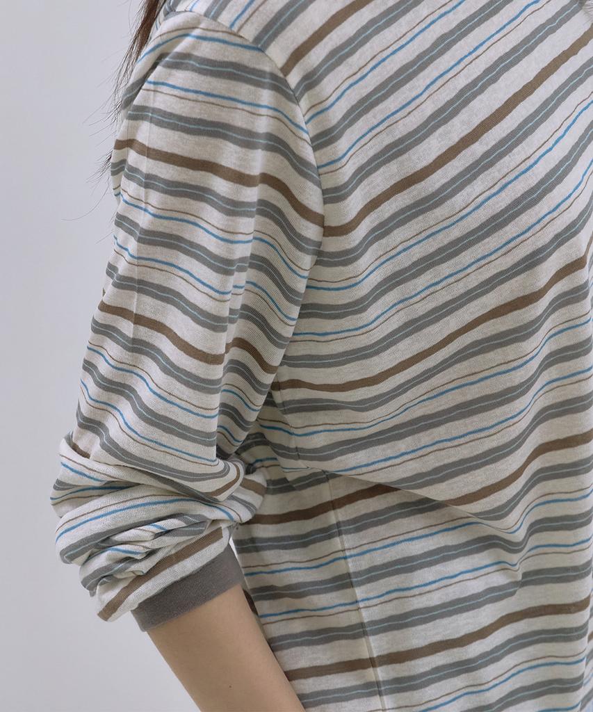 Sayu Mild Stripe V-Neck T-Shirt Mocha
