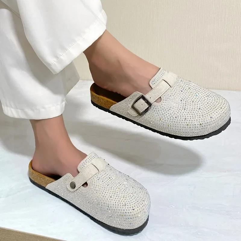 Fashion Ladies Shoes 2024 High Quality Baotou Women's Slippers Fashion Crystal Daily Slippers Women New Plus Size Flat Slippers Zapatos