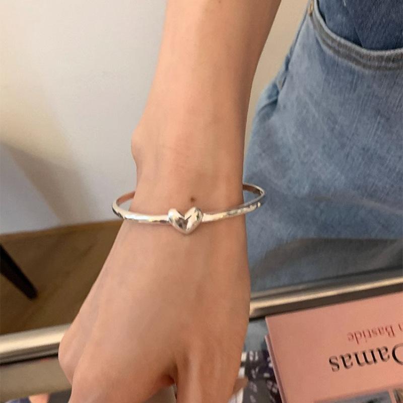 PANJBJ 925 Sterling Silver Love Heart Bracelet for Women Irregular Simple Texture Versatile Jewelry Birthday Gift Wholesale