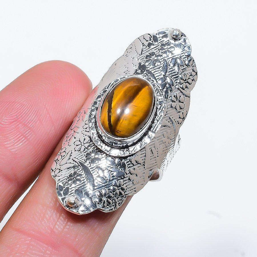 

Этническое ювелирное кольцо ручной работы с драгоценным камнем «Тигровый глаз», размер 10,5 VM-736