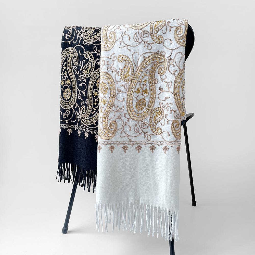 Light luxury fashion imitation cashmere shawl large cashew print scarf double-sided embroidered fringed scarf fashion shawl