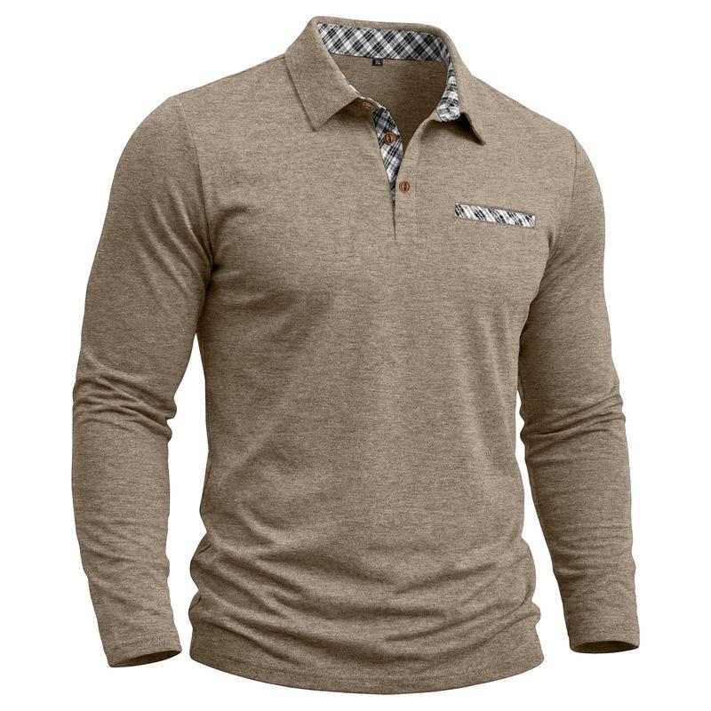 American Style Spring Autumn Men's Polo Shirts Long Sleeve Smart Casual Turn Down Collar Pull On Polos Man