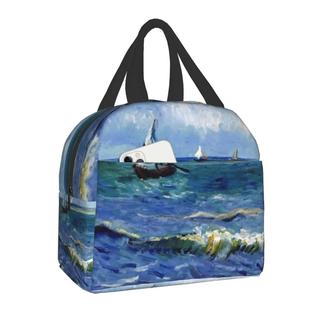 Almond Blossoms Lunch Box Portable Thermal Cooler Food Insulated Oil Painting Lunch Bag for Women Kids