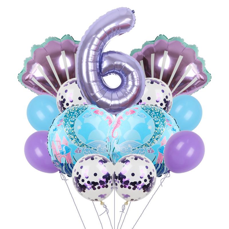 Mermaid Balloon Set Children'S 32-Inch Purple Digital Shell Children'S Birthday Party Arrangement