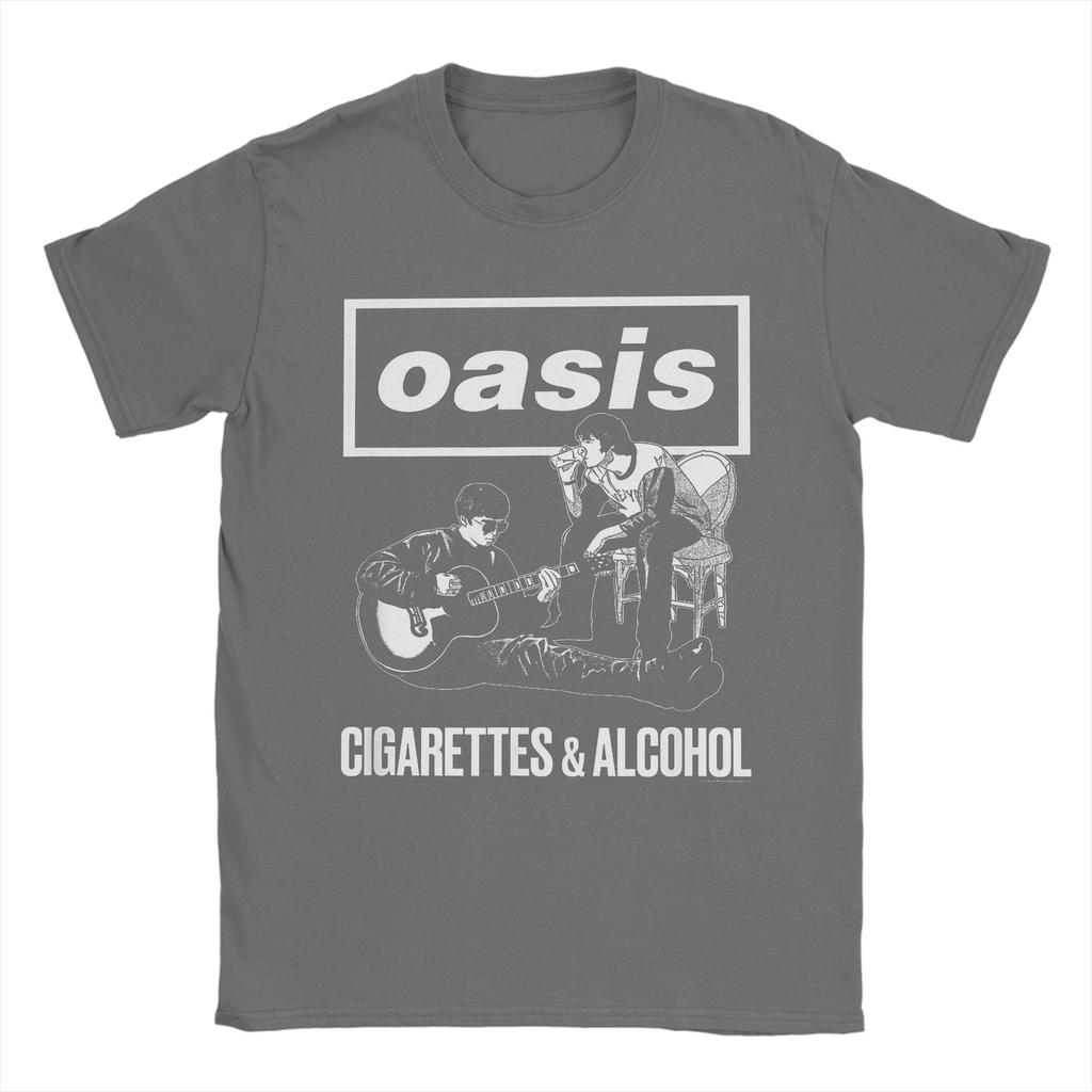 Camisetas de Cigarrillos y Alcohol para Hombres Mujeres Algodón Tops Retro Banda de Rock O-Oasis Cuello Redondo Manga Corta