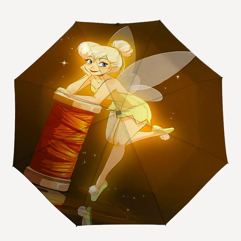 1 Auto Open Tinkerbell, Fairy Themed Colorful 8-rib Portable Umbrella for Men and Women, A Compact Commuting Companion Suitable for Daily Dr