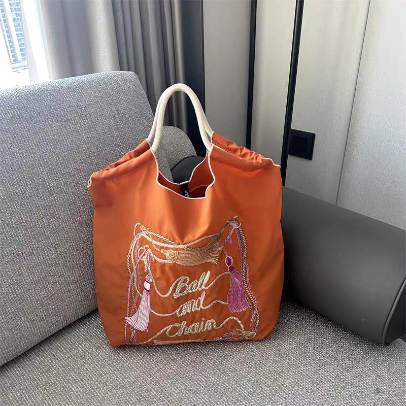Eco-Friendly Handmade Japanese-Style Embroidered Flower Nylon Tote Bag