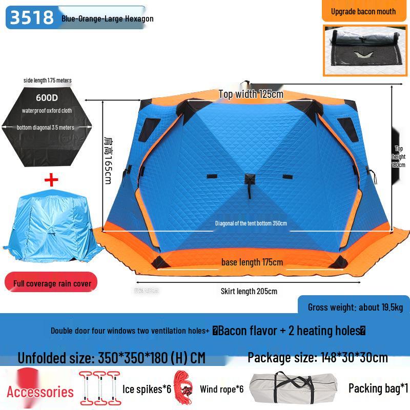Hexagonal Winter Ice Fishing Tent - Cotton, Thickened, Warm, No-Assembly Needed
