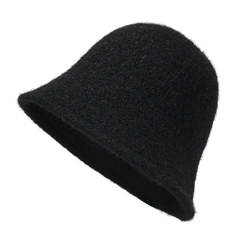 Japanese Real Woolen Vintage Warm Bucket Hat for Women Felt Retro Dome Wool Hats Female Fashion British Style Panama Caps Bonnet