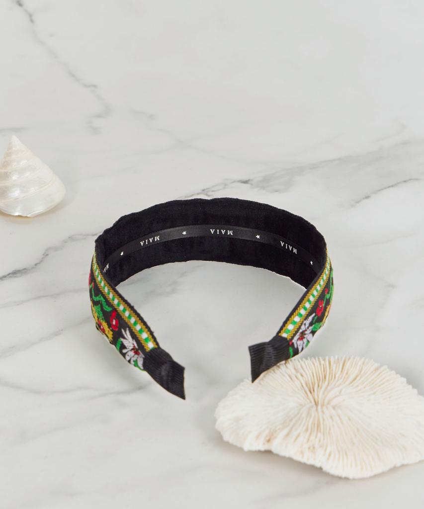 Maia Green Flower Jacquard Hairband - Plain Yellow-Green