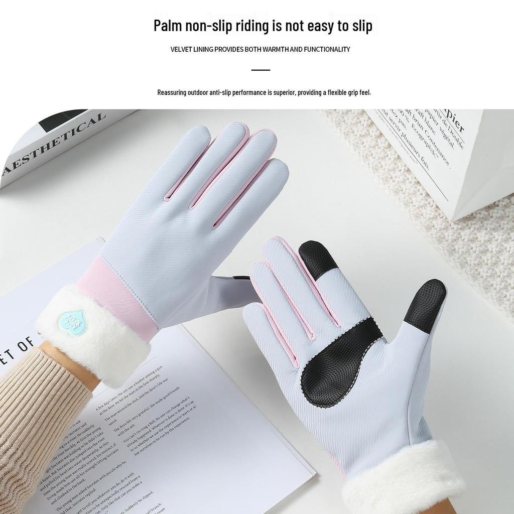 Women's Winter Velvet Touchscreen Gloves: Warm, Waterproof, Windproof, Non-slip, Ideal for Cycling, Driving, and Riding