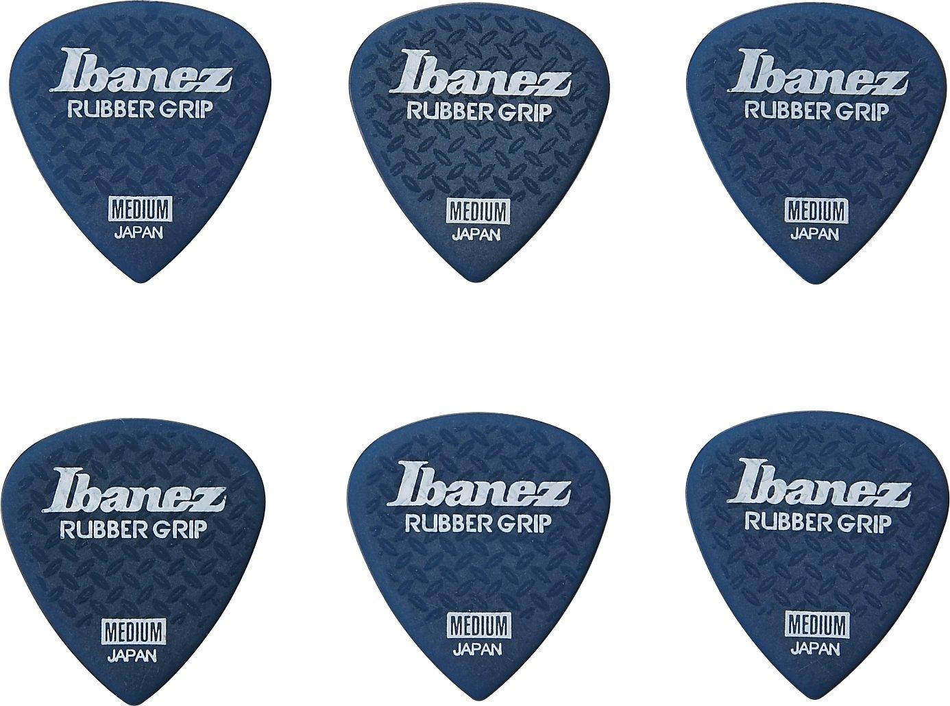 Ibanez Grip Wizard Series Rubber Grip Pick Dark Blue Picks with 0.8mm 6-Pack (PA16MRG-DB) - non-slip material.