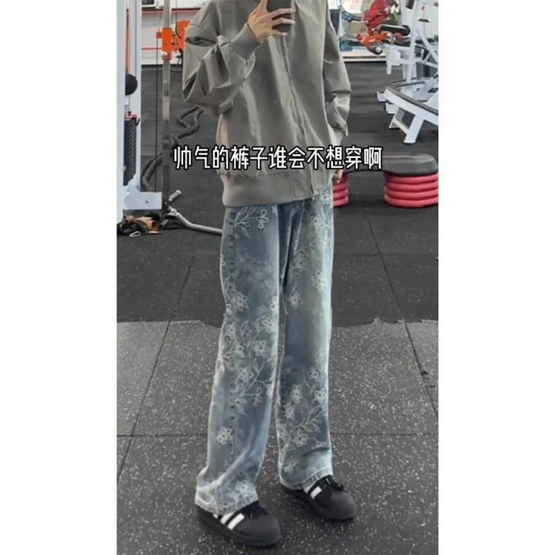 Mens Slim Fit Straight Leg Jeans American Style Vintage Casual Denim Pants Teens