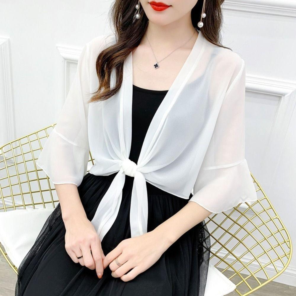 Short Tulle Shawl Chiffon Women Tops Thin Jacket Sun Protection Clothing Women