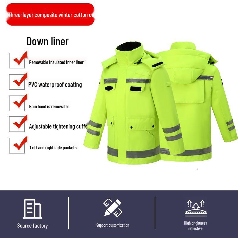 Reflexiv Vinter Regntät Jacka för Trafiktjänst - Tjockt Foder för Köldskydd