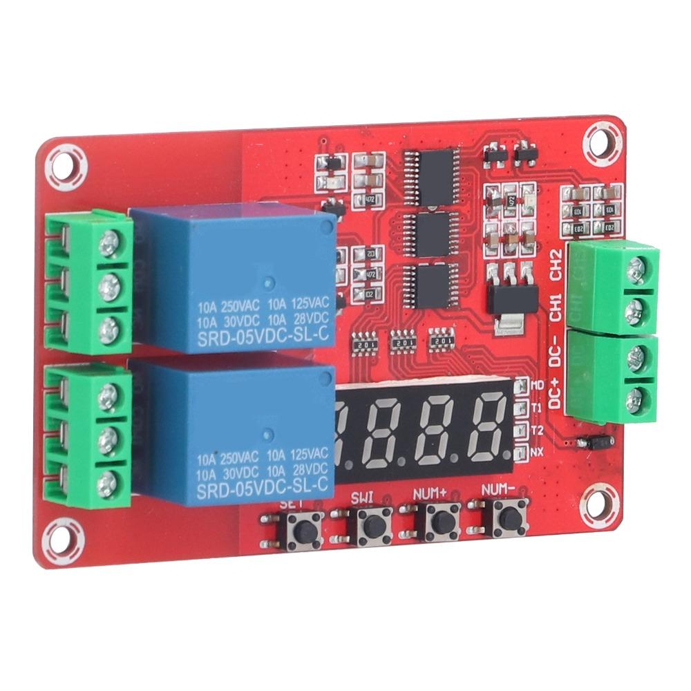 FRM02 Time Delay Relay Multi Function 2-Channel Time Delay Relay Module Self Lock Cycle LED Display Self Lock Cycle Timer Module