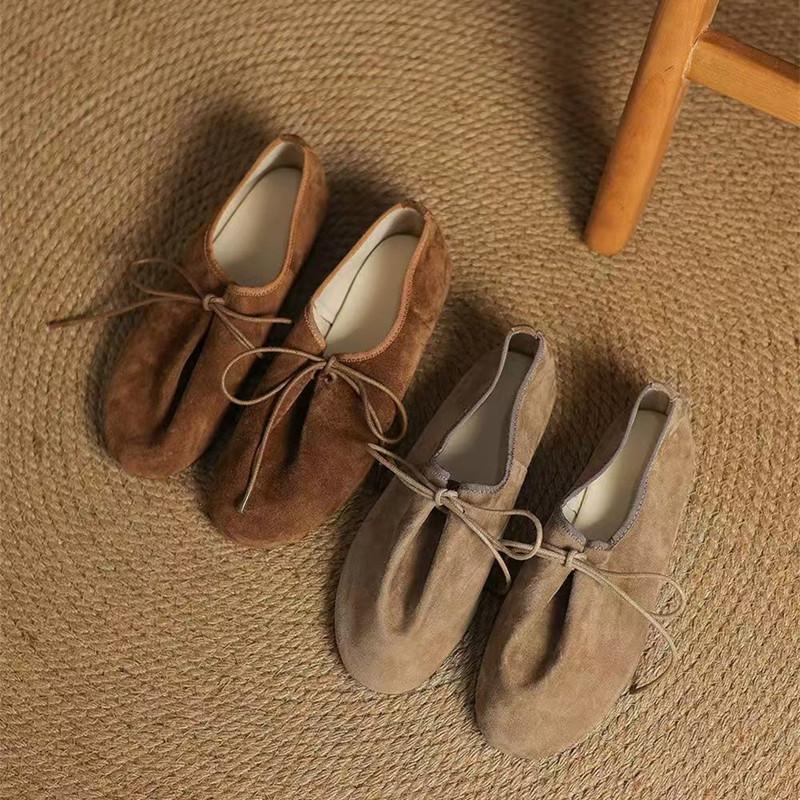 Fashion Autumn Designer Shoes Faux Suede Lace Up Flats Women Lightweight Slip Walking Shoes Comfortable Loafers for Women Ballet Flats