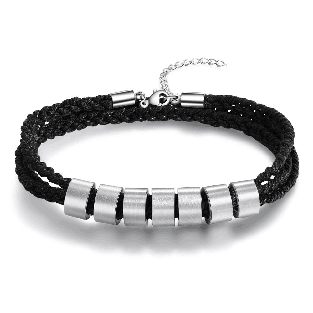 Lemegeton Custom Mens Bracelet 1-7 Names Engraved Beads Braided Leather Bracelets on Hand Personalized Jewelry Friendship Family