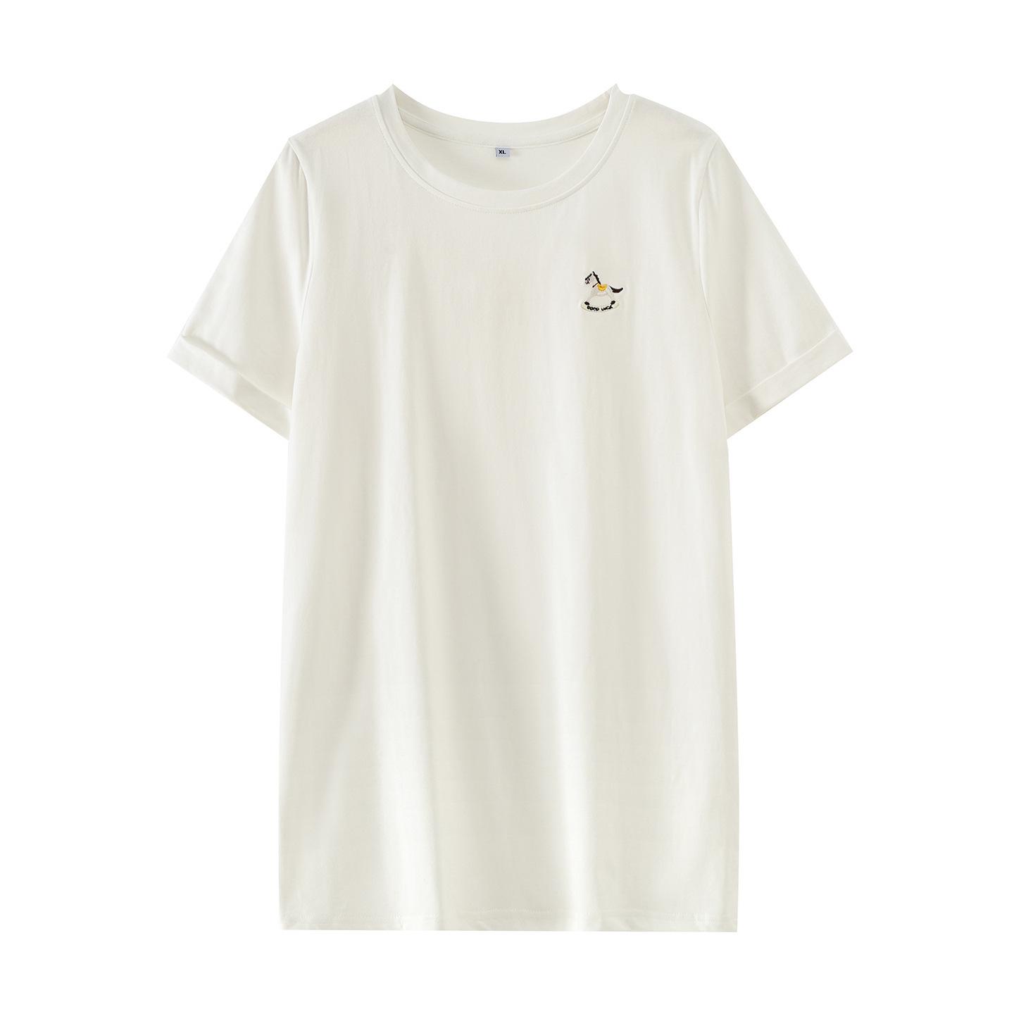 

Plus Size Cute Summer Short Sleeve T-shirt 2026 - Flattering Loose Fit Mid-Length Top 2XL (75-85 kg) бежевый