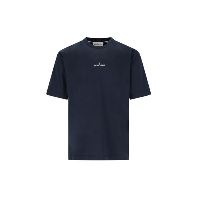 STONE ISLAND T-shirt męski z krótkim rękawem, dopasowany, z okrągłym dekoltem, z nadrukiem liter, kolekcja SS24, kolor granatowy, 80152RC89-V0020