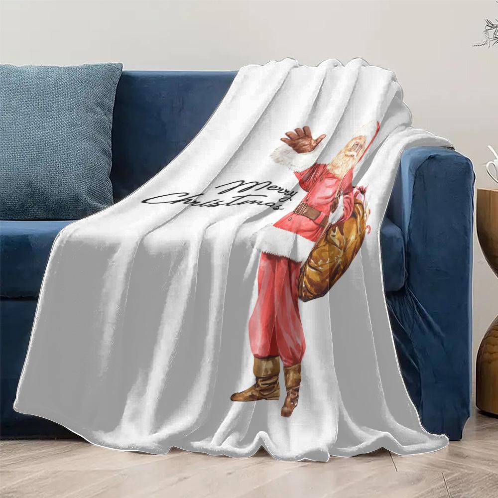 Tuniu Christmas Santa Claus Print Blanket for Sofa Bed Living Room Decorative Warm Fleece Throw Gift