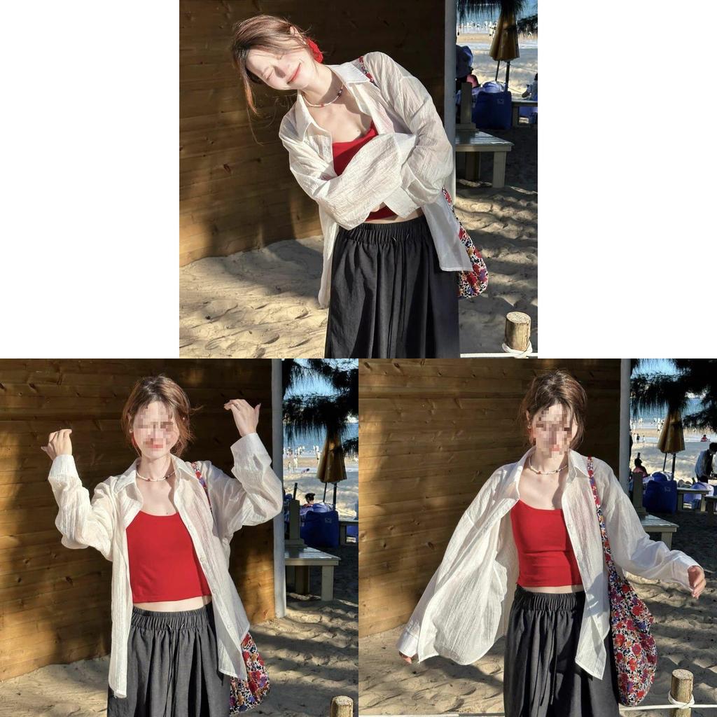 White Sun Protection Shirt For Women Summer Fashion With Spliced Design For Casual Wear