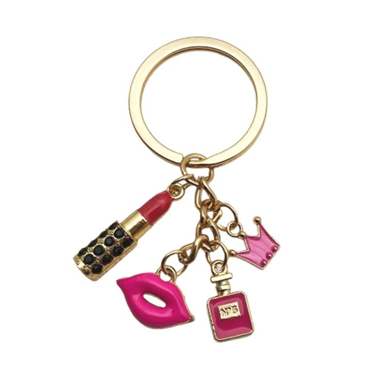 Lipstick & High Heels Keychain with Red Wine Glass Pendant