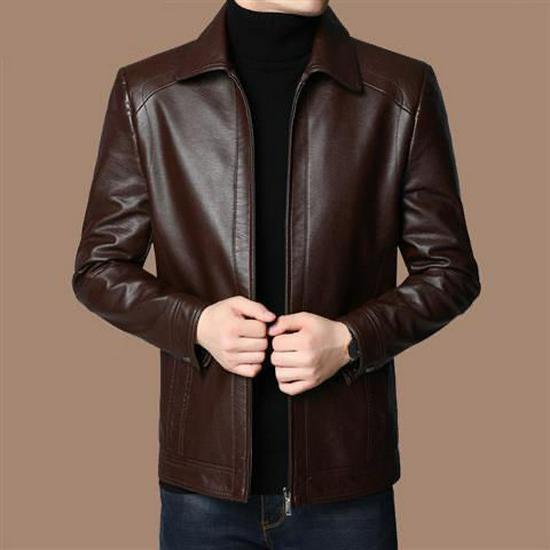 2024 Men's Winter PU Leather Jacket - Slim Fit for Middle-Aged and Elderly