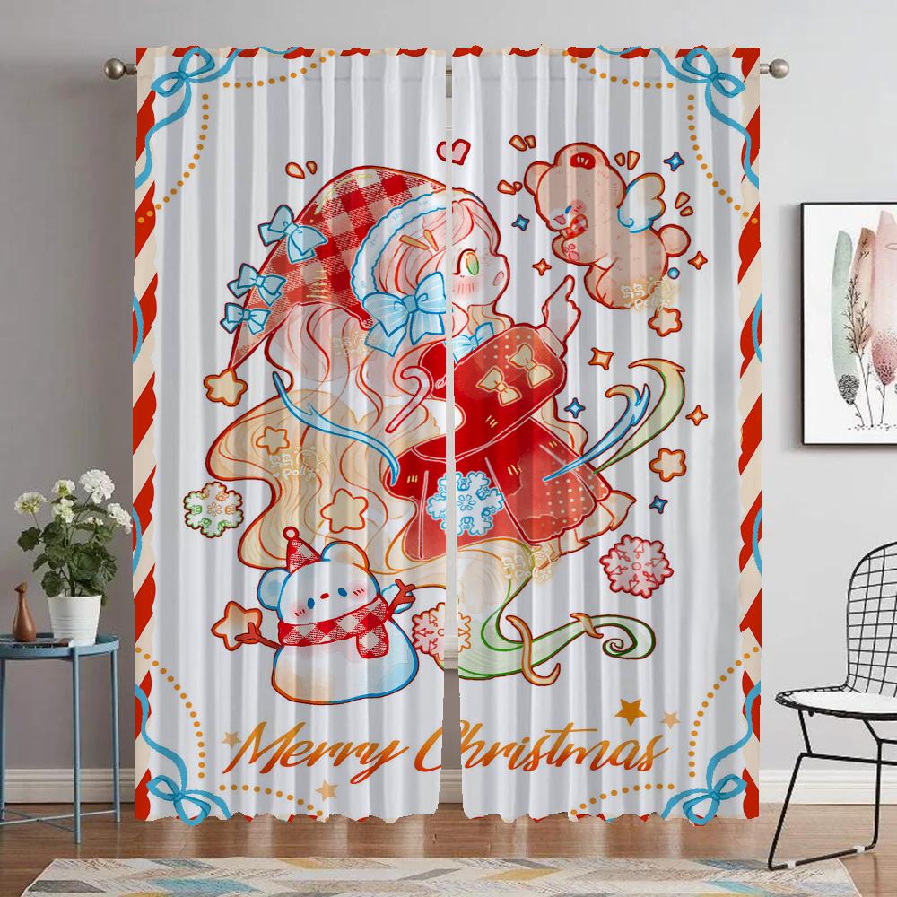 God Jul Myggnät för Vardagsrum Heminredningsgardiner 2 Delar Mörkläggningsgardiner Rullgardiner Tyg för Sovrum