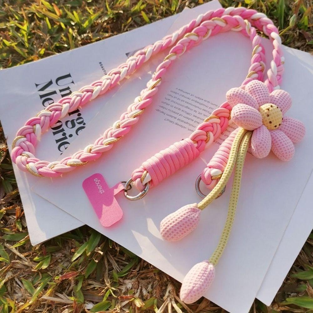 Detachable Flowers Phone Lanyard Crossbody Cell Phone Strap Phone Woven Chain  Hanging Ornament