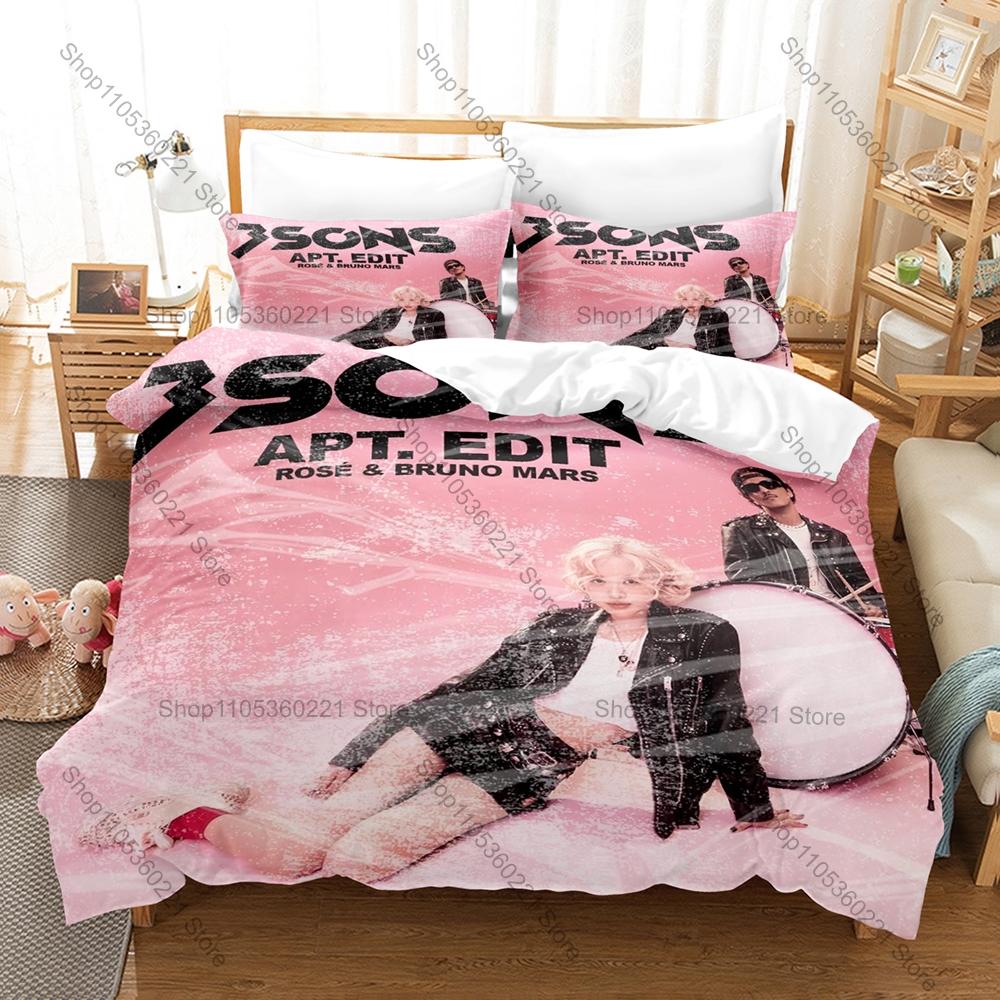 Bruno Mars 3Pcs Bedding Set Music Star Printed Duvet Cover Set Soft Microfiber Bed Set with Pillowcases for Fans Bedroom Decor
