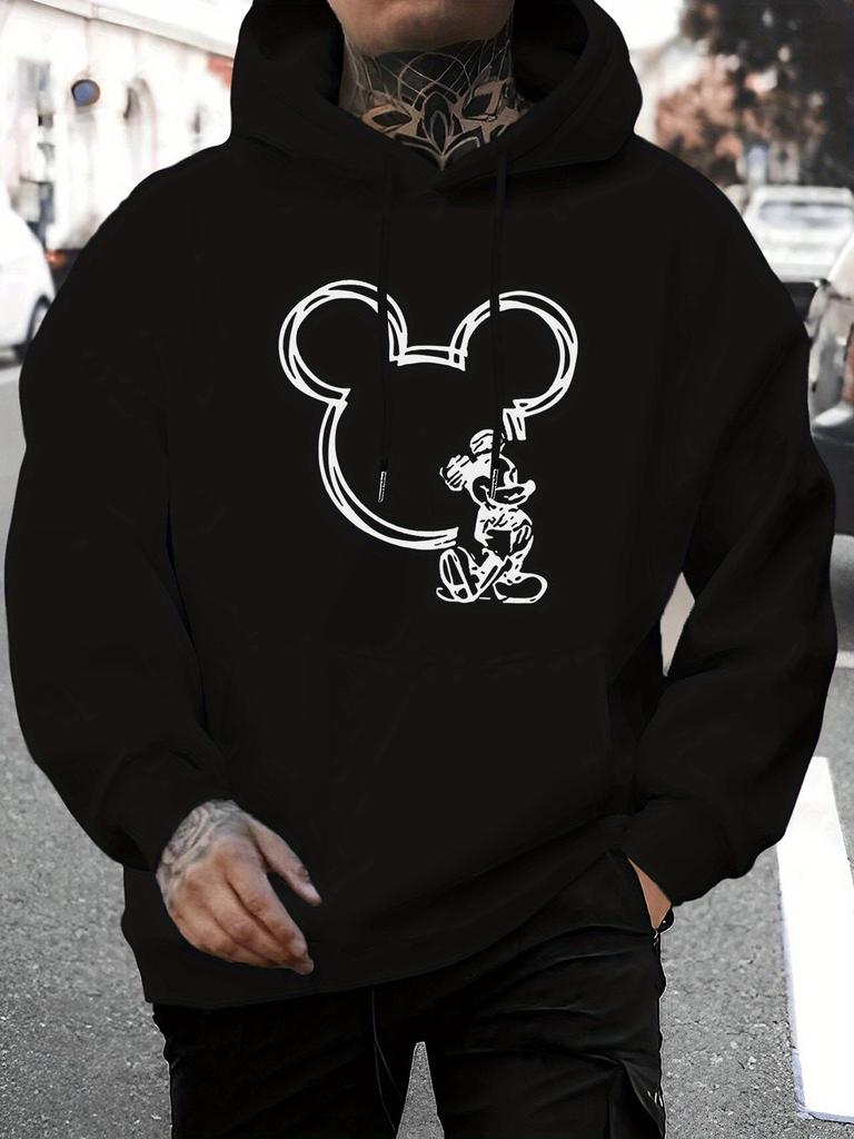 Disney Men's Hoodie Mickey Mouse Hoodie Black Regular Fit Long Sleeve Hoodie Disney Hoodie