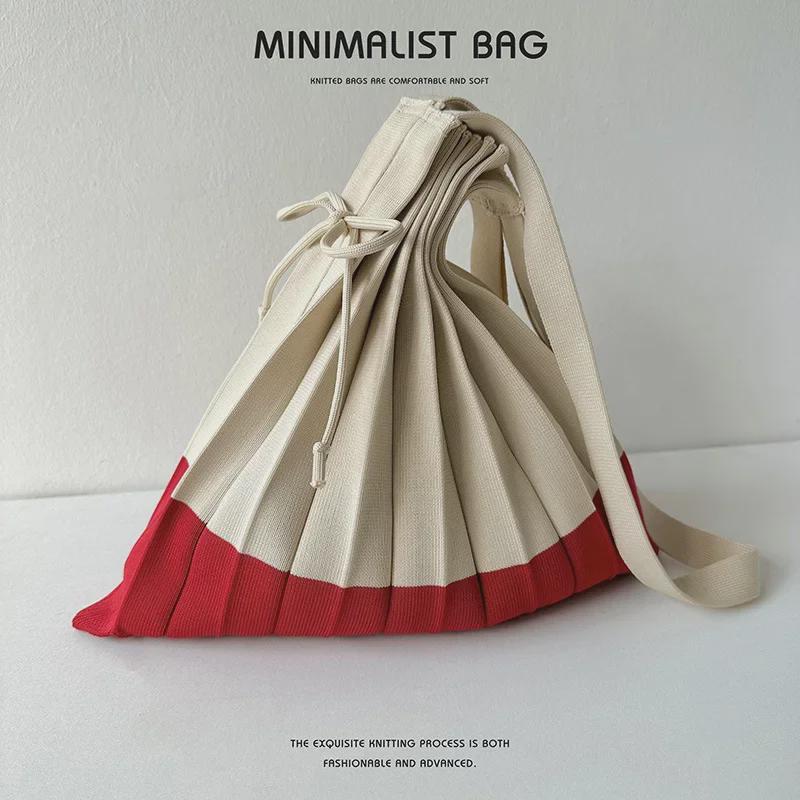 "Pletená taška přes rameno v korejském stylu s plisováním": Retro velkokapacitní akordeonová nákupní taška"