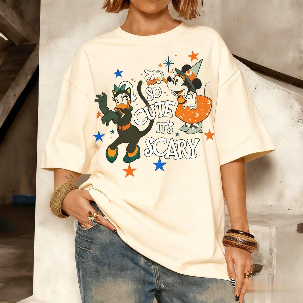 Disney Daisy Print Cotton Tshirt Men Women Summer Casual Graphic Tee Cartoon Halloween Short Sleeves Oversized Casual Y2k Tops