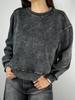 American Retro Black Distressed Crewneck Sweatshirt 2024: Solid Color, Loose Fit, Trendy Autumn/Winter Top