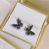 Inlaid Zircon Black Crystal Silver Colour Butterfly Earrings Women's Personality Fashion Earrings Wedding  Birthday Gifts