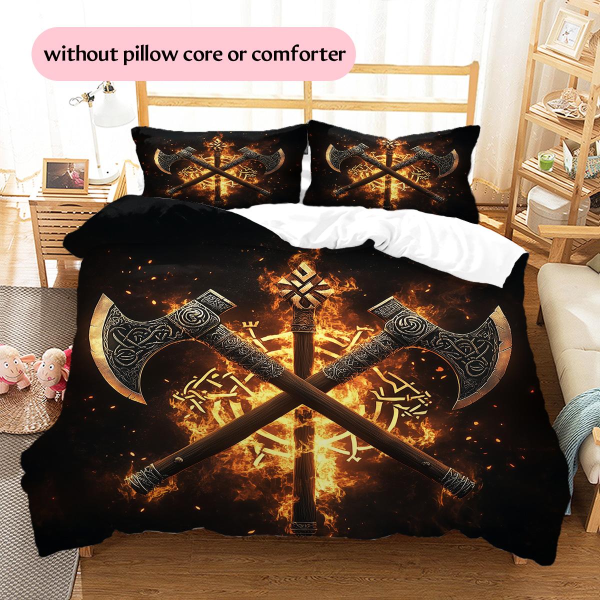 

Viking axe Pattern Bedding Quilt Set Quilt Cover Pillowcase Home Decoration Gift (1 * duvet cover + 2 * pillowcase, without core) 135x200cm